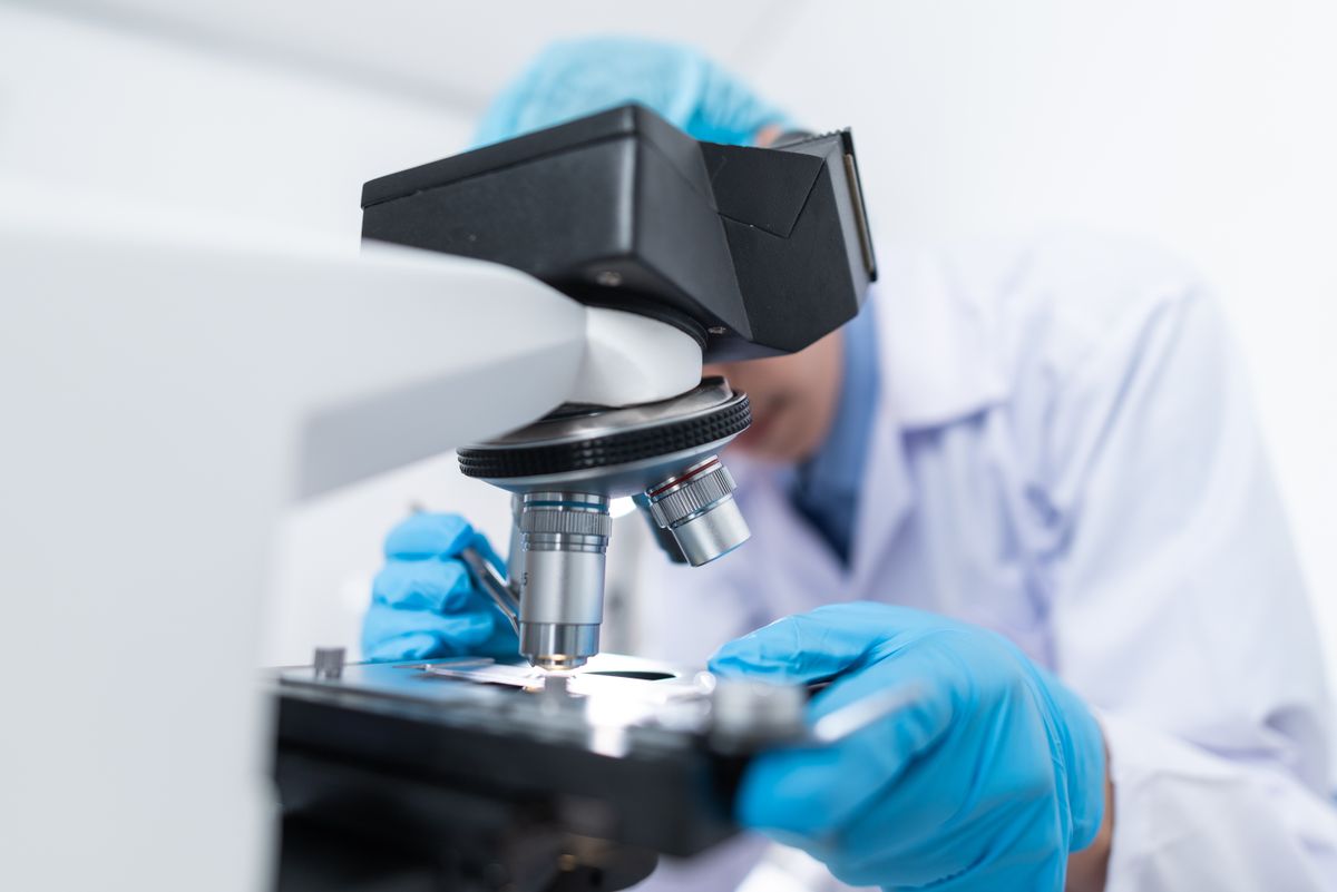 Scientists in biotech laboratory